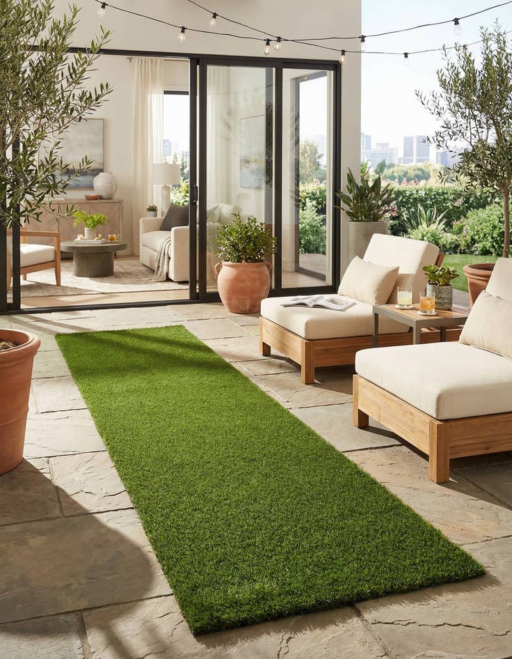 Detail image of  5' 2 x 10'  Washable Grass Indoor / Outdoor Runner Rug