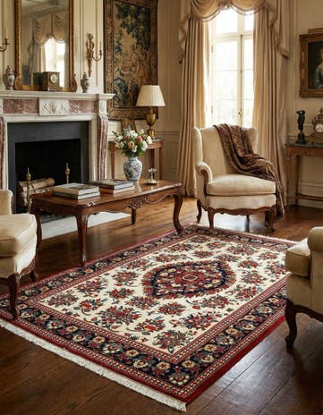 4' 7 x 6' 8 Hand Knotted Qom Persian Rug