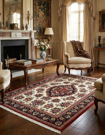 4' 7 x 6' 8 Hand Knotted Qom Persian Rug
