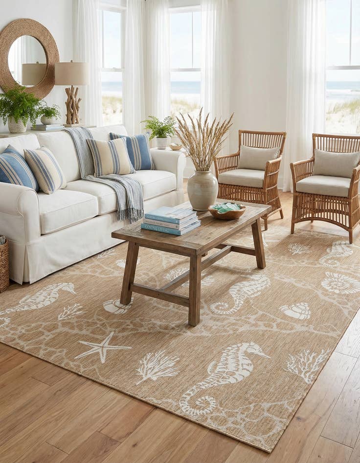 Detail image of 9' x 12'  Washable Coastal Indoor / Outdoor Rug