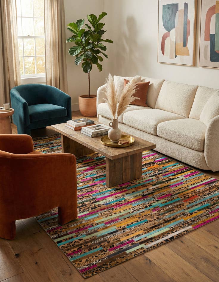 Detail image of 5' 1 x 8' Cowhide Leather Rug