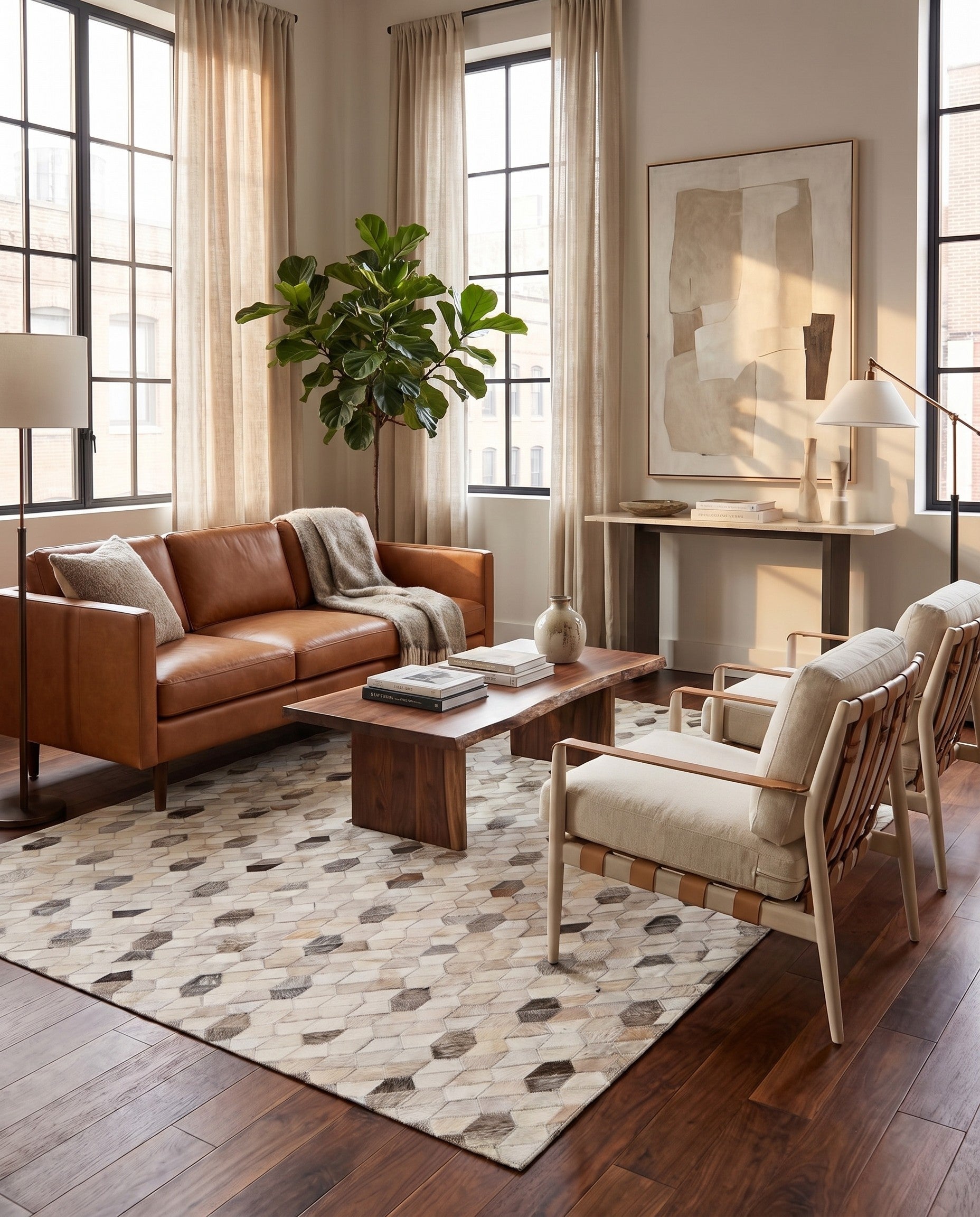 4' 8 x 6' 6 Cowhide Leather Rug