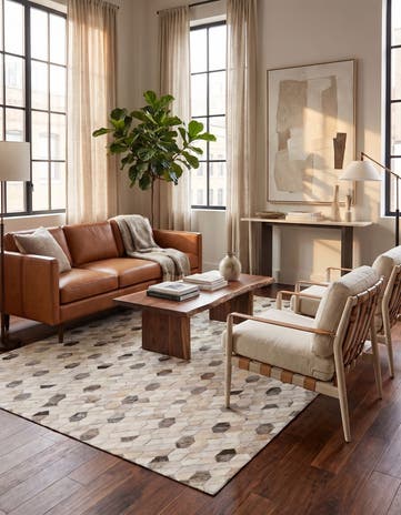 4' 8 x 6' 6 Cowhide Leather Rug