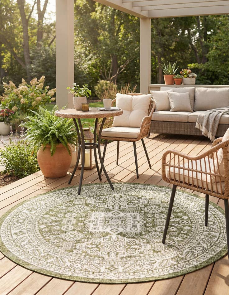 Detail image of 5' 3 x 5' 3  Washable Aztec Indoor / Outdoor Round Rug