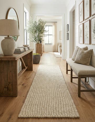 2' 7 x 12' Hand Woven Felt Ball Wool Runner Rug