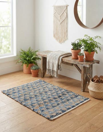 Navy Blue Hand Woven Chindi Jute Rug