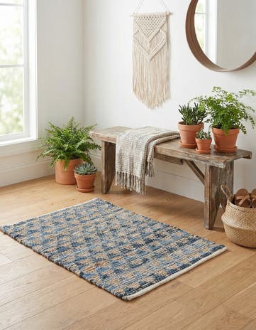 Navy Blue Hand Woven Chindi Jute Rug