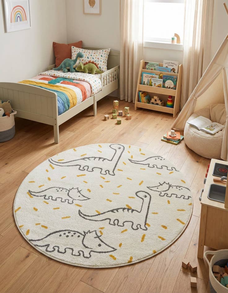 Detail image of 5' 1 x 5' 1 Dinosaur Whimsy Kids Round Rug