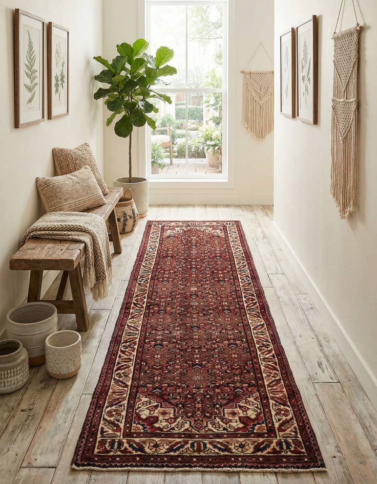 Detail image of 3' 5 x 10' 6  Hand Knotted Hossainabad Persian Wool Runner Rug