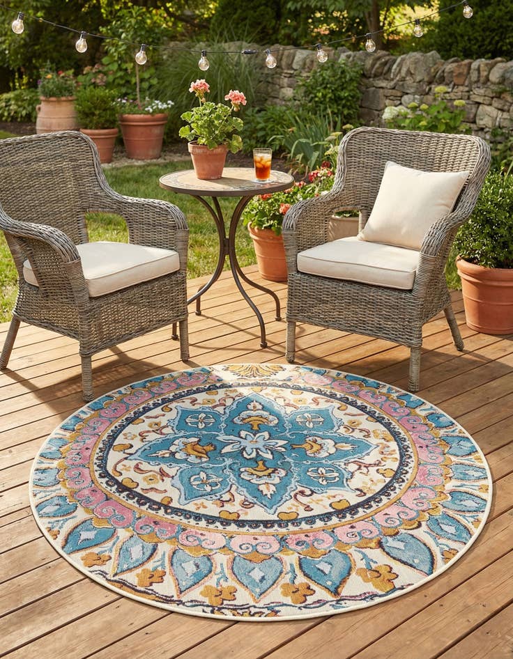 Detail image of 3' x 3'  Washable Traditional Indoor / Outdoor Round Rug