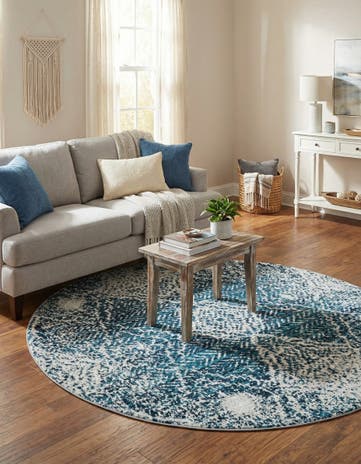 Navy Blue Kamala Washable Round Rug