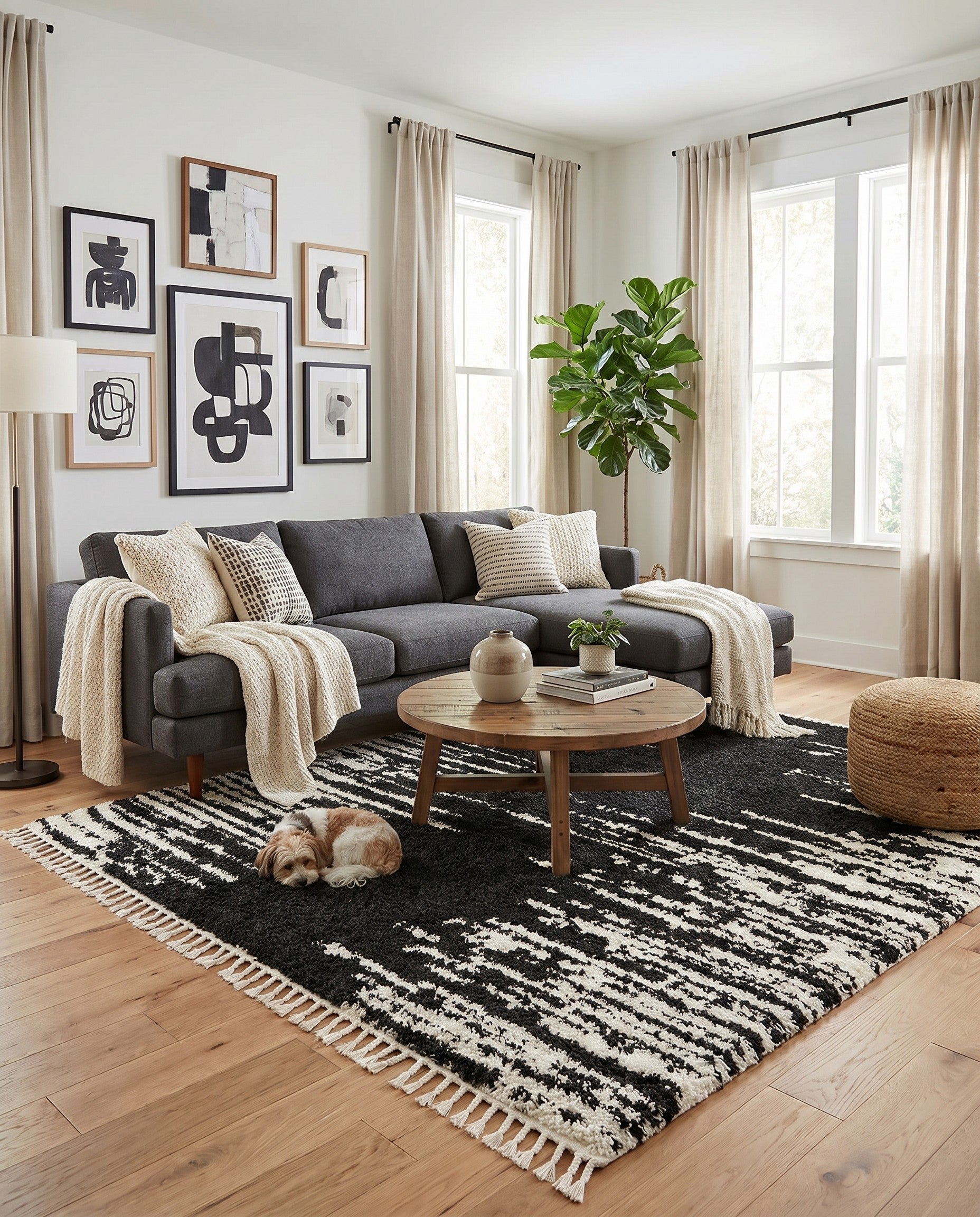 Black and White Serenity Shag Square Rug