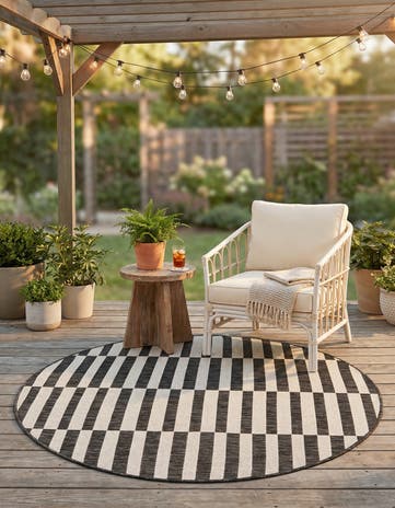 Charcoal Easy-Clean Ribbon Indoor / Outdoor Round Rug