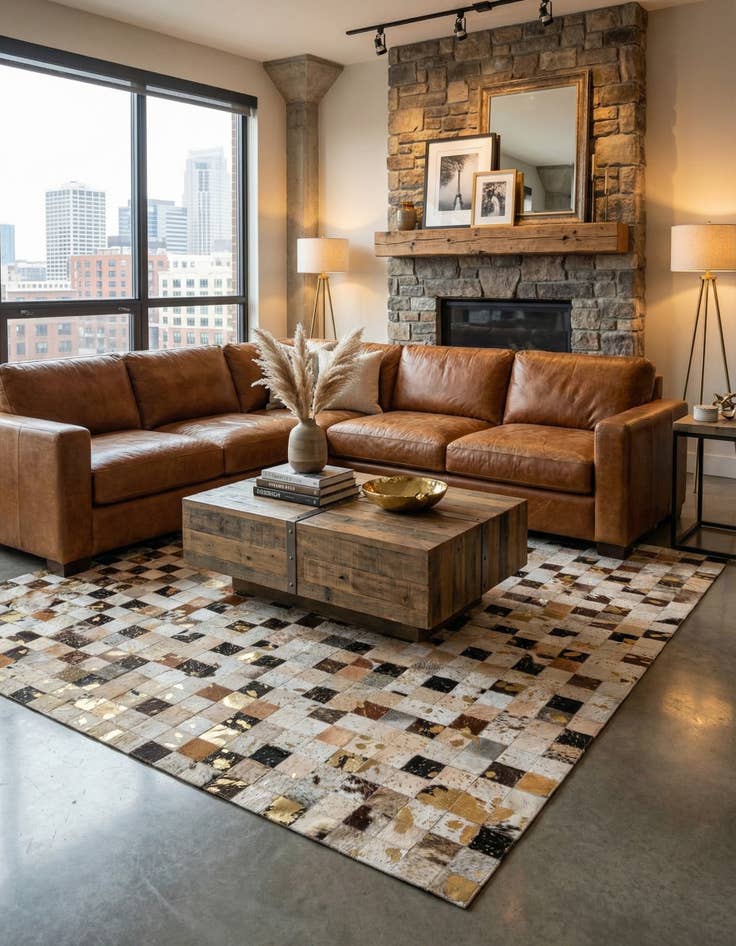 Detail image of 5' 1 x 8' Cowhide Stocks Rug