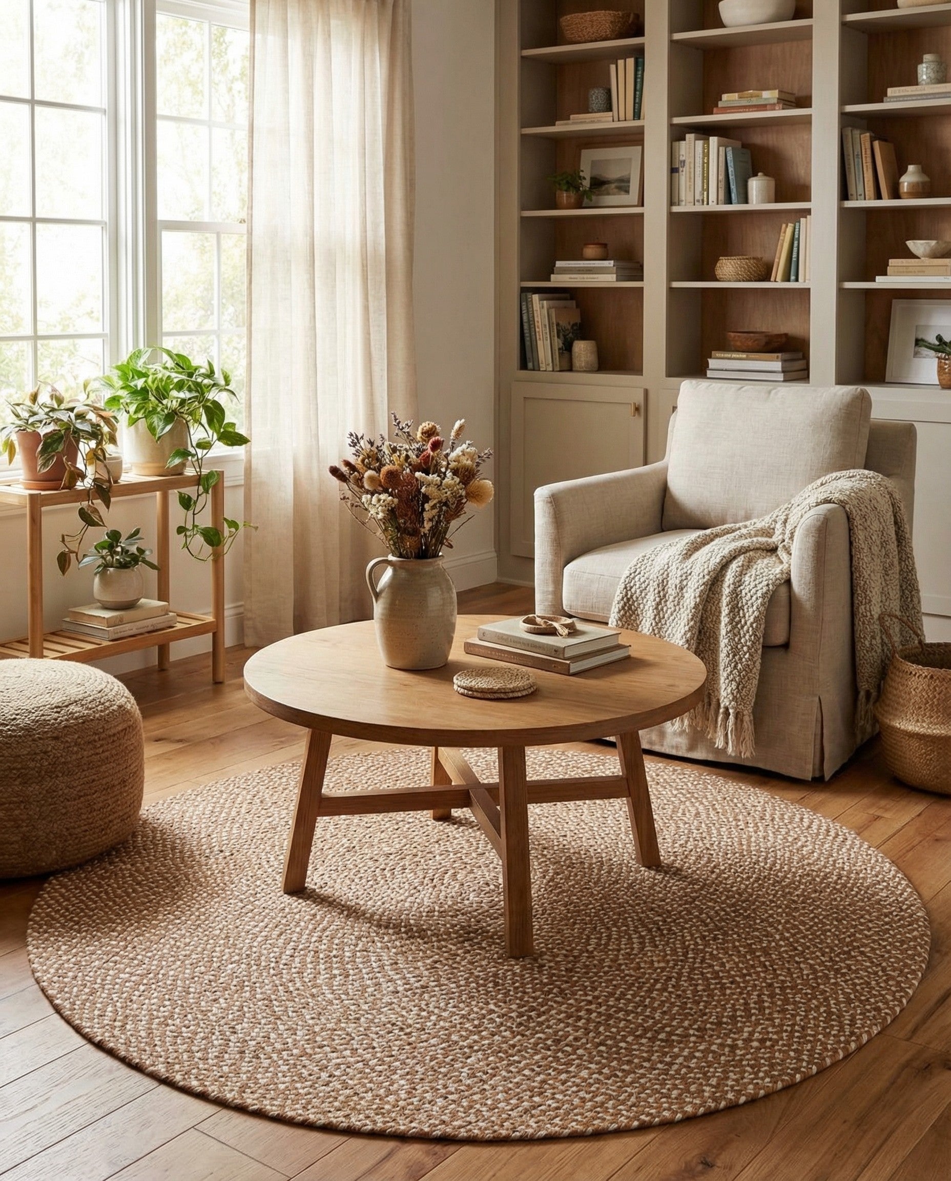  5' 1 x 5' 1  Hand Tweed Braided Jute Round Rug