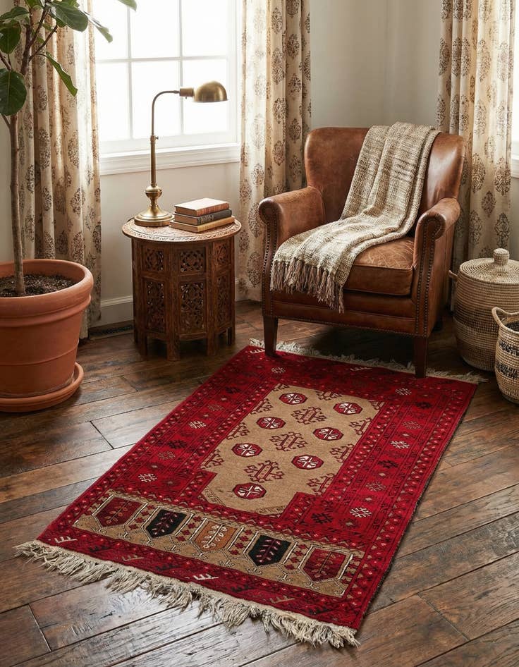 Detail image of 2' 6 x 3' 9  Hand Knotted Afghan Ersari Wool Rug