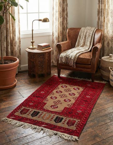 2' 6 x 3' 9 Hand Knotted Afghan Ersari Wool Rug
