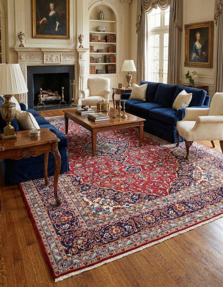 Detail image of  9' 9 x 13'  Hand Knotted Kashan Persian Wool Rug