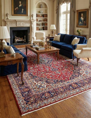 9' 9 x 13' Hand Knotted Kashan Persian Wool Rug