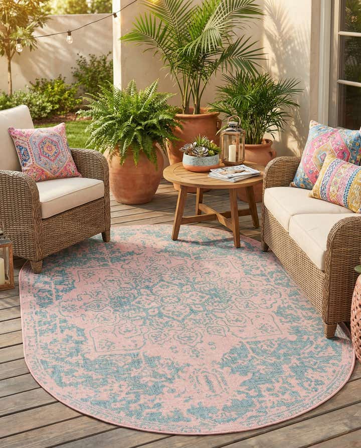 5' 3 x 8' Easy-Clean Jill Zarin Dubai Indoor / Outdoor Oval Rug