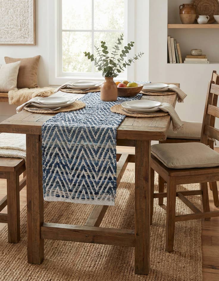 Detail image of  1' 2 x 4' 1  Hand Woven Chindi Chevron Table Runner Rug