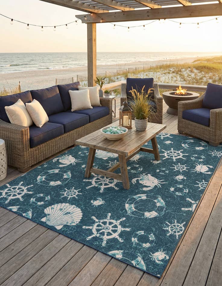 Detail image of 9' x 12'  Washable Coastal Indoor / Outdoor Rug
