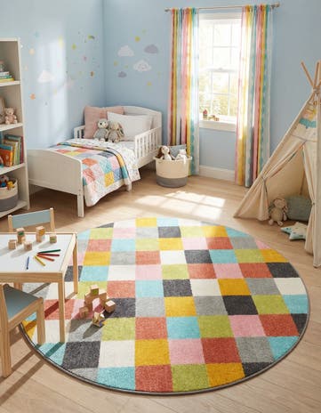 5' 3 x 5' 3 Checkered Whimsy Kids Round Rug