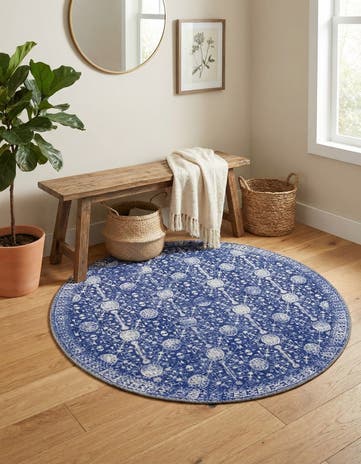 Navy Blue Washable Timeless Round Rug