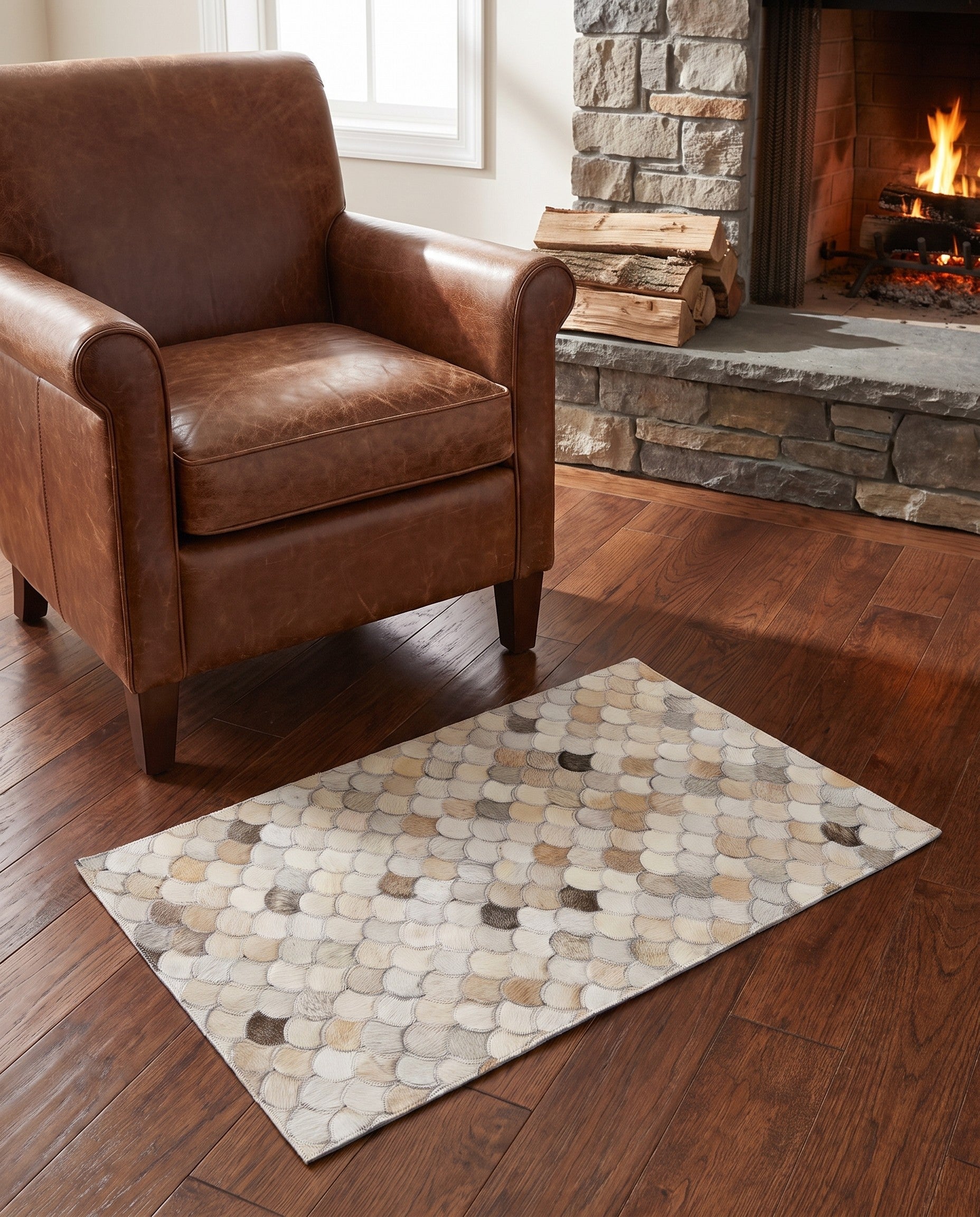 2' x 3' 1 Cowhide Leather Rug