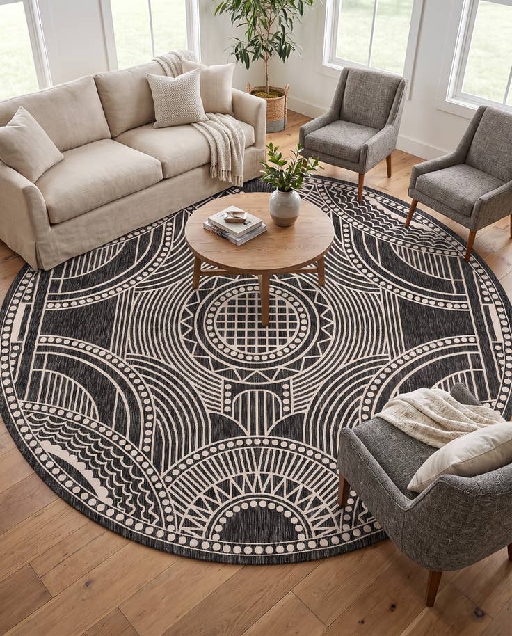 Detail image of 12' x 12' Easy-Clean Traditional Indoor / Outdoor Round Rug