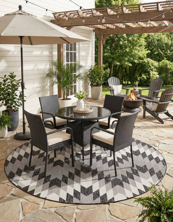 Detail image of 10' x 10'  Washable Modern Indoor / Outdoor Round Rug