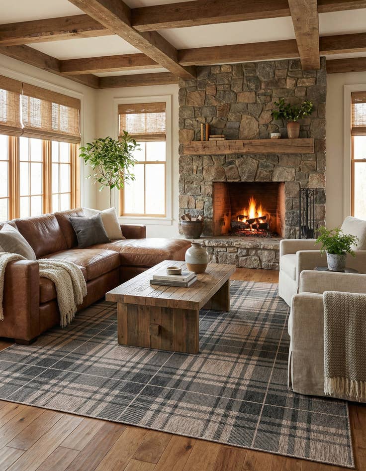 Detail image of 9' x 12'  Washable Checkered Indoor / Outdoor Rug