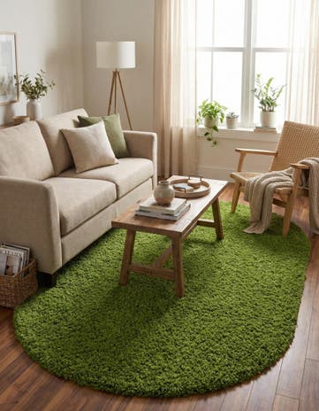 Grass Green Solid Shag Oval Rug