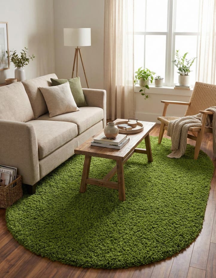 7' 10 x 10' Solid Shag Oval Rug