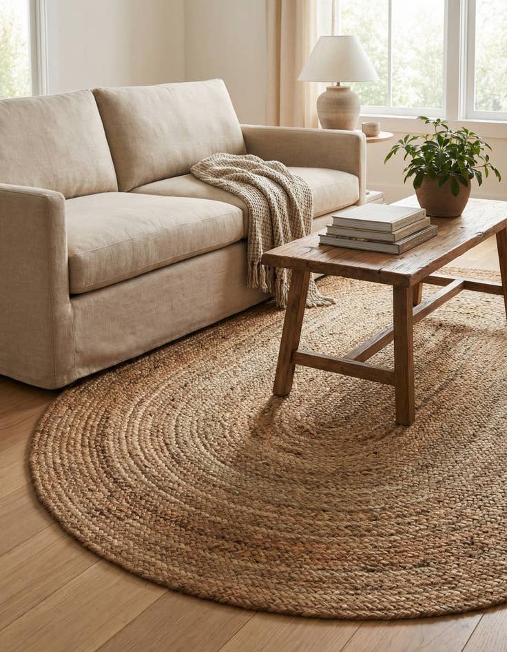 Detail image of  5' 1 x 8'  Hand Braided Jute Oval Rug