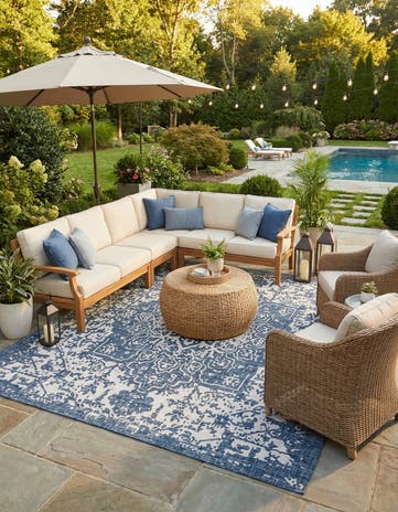 Blue Easy-Clean Jill Zarin Dubai Indoor / Outdoor Square Rug