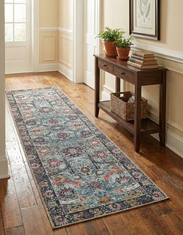 Vintage Green Washable Timeless Runner Rug