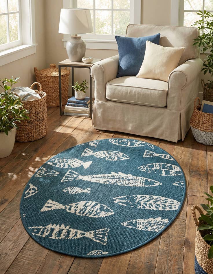 Detail image of 2' x 3'  Washable Coastal Indoor / Outdoor Oval Rug