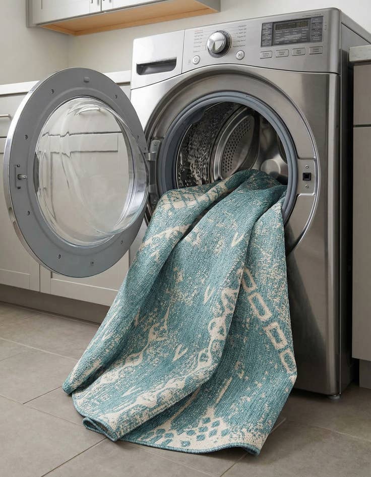 Detail image of 6' x 6'  Washable Bohemian Indoor / Outdoor Round Rug