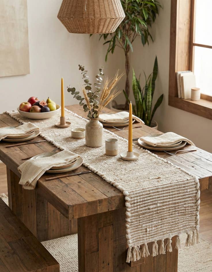 Detail image of  1' 2 x 6' 1  Hand Woven Chindi Jute Table Runner Rug