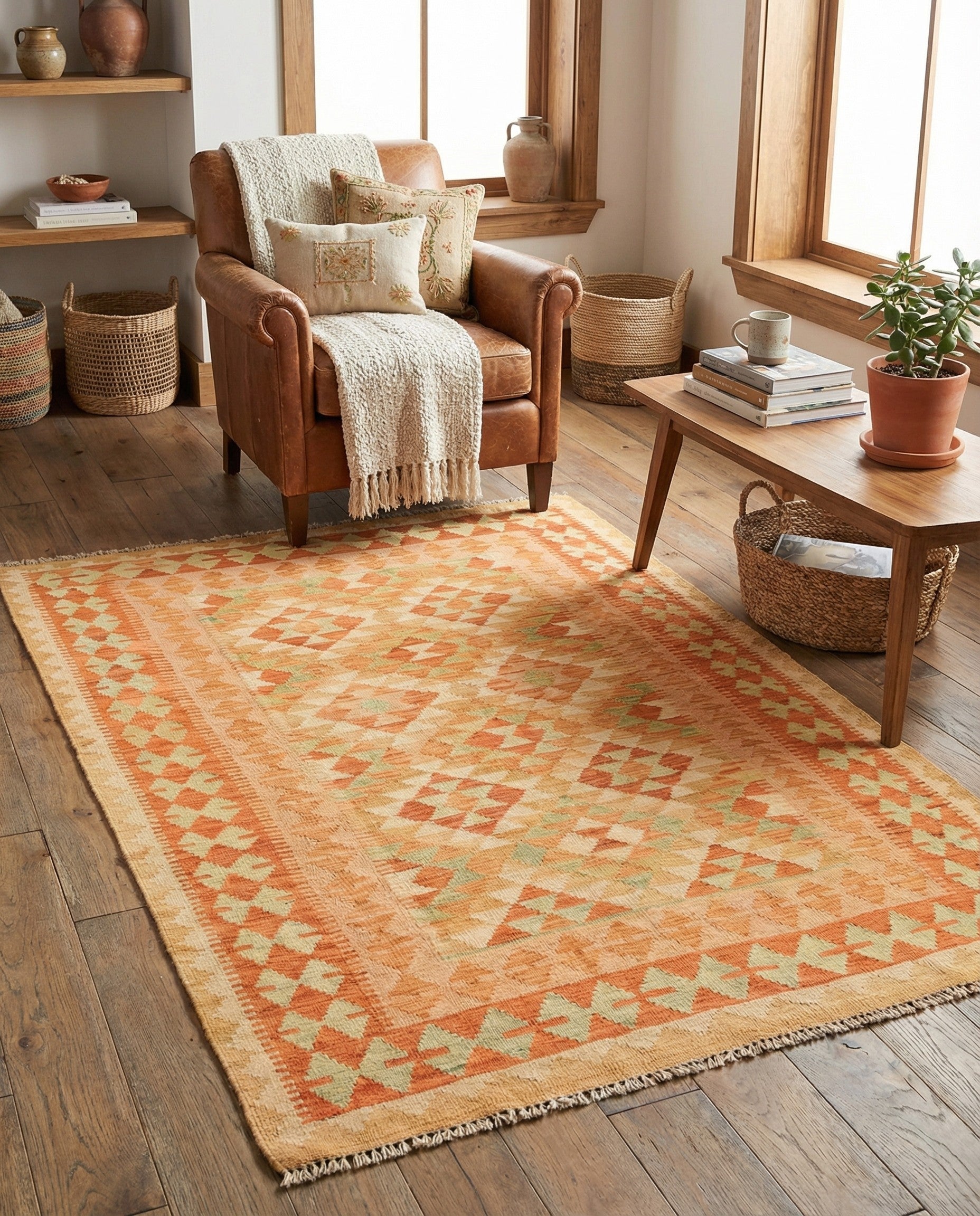 3' 3 x 5' Hand Woven Kilim Waziri Wool Rug