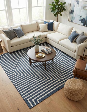 Blue Easy-Clean Modern Indoor / Outdoor Square Rug