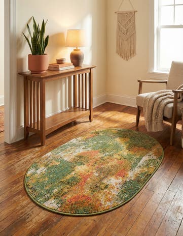 Green Washable Haerfest Oval Rug