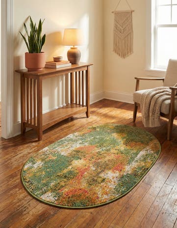 Green Washable Haerfest Oval Rug