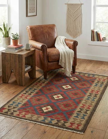3' 5 x 4' 10 Hand Woven Kilim Maymana Wool Rug