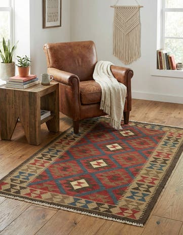 3' 5 x 4' 10 Hand Woven Kilim Maymana Wool Rug