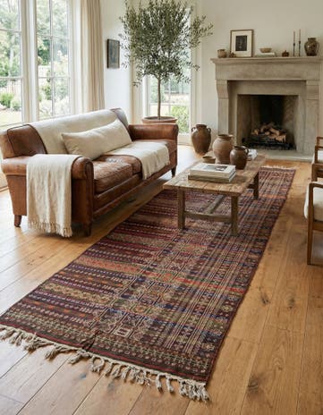 4' 5 x 13' 3 Hand Woven Kilim Fars Wool Runner Rug