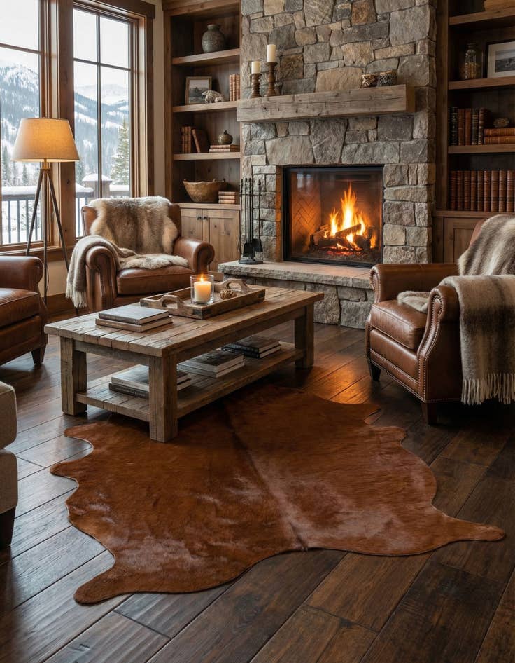 Detail image of 5' 1 x 5' 10 Cowhide Leather Rug