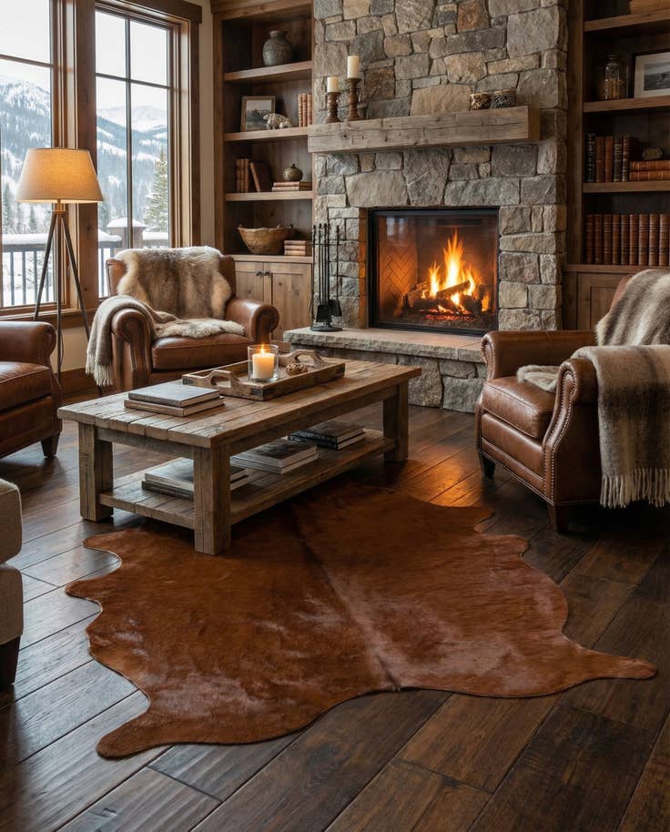 Detail image of 5' 1 x 5' 10 Cowhide Leather Rug