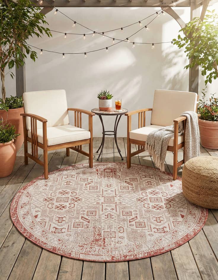 Detail image of  5' 3 x 5' 3  Washable Aztec Indoor / Outdoor Round Rug